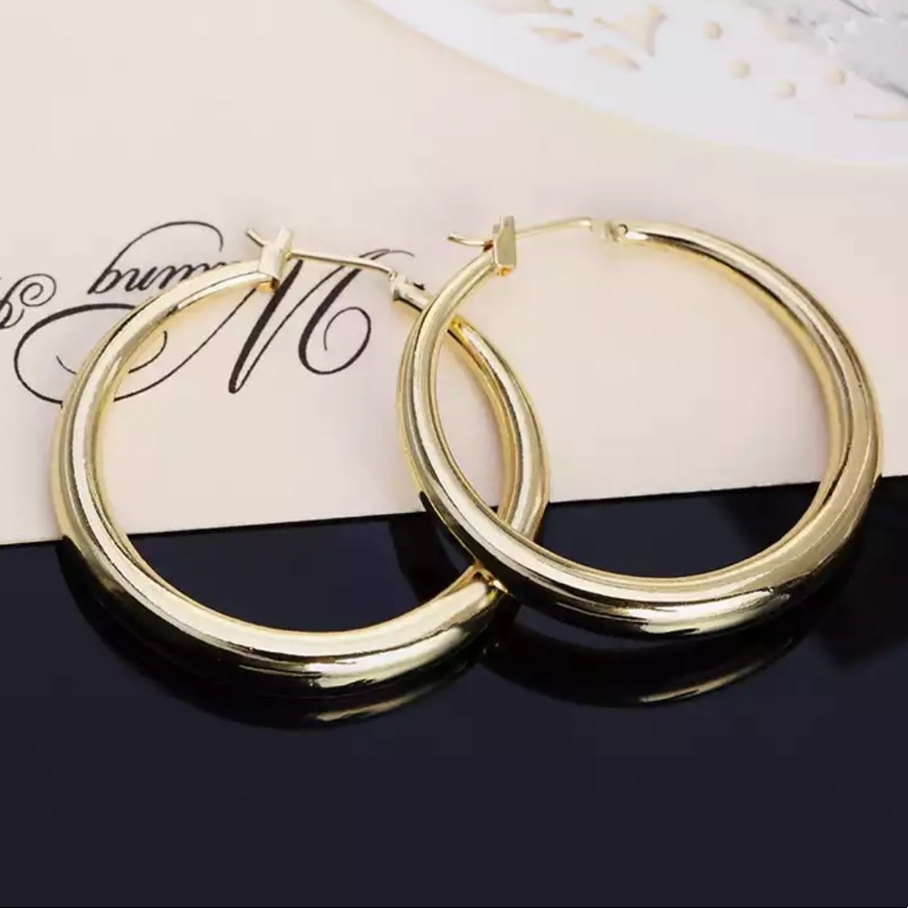 Gold plated 3.8 cm round hoop earrings - Picture 2 of 4